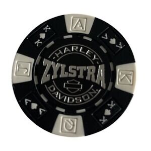 HARLEY DAVIDSON ZYLSTRA ELK RIVER MN DEALER CASINO POKER CHIP BLACK WHITE Silver